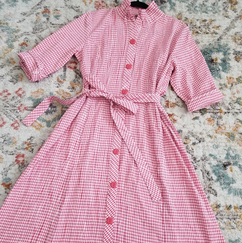 Pink Gingham Midi Dress